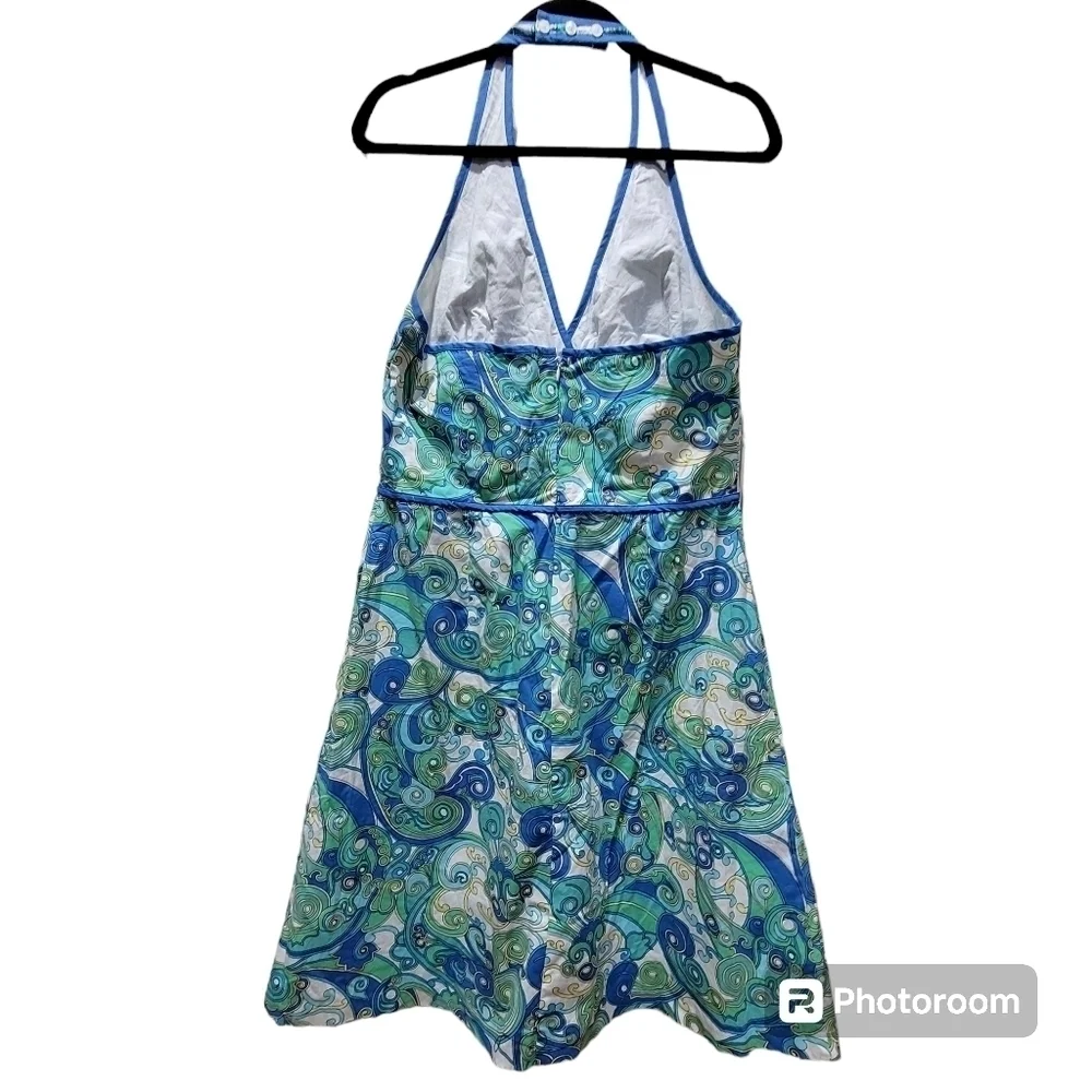 Large / 12 New York & Company Cotton Blend Paisley Halter Dress | Boho Summer - Picture 4 of 8